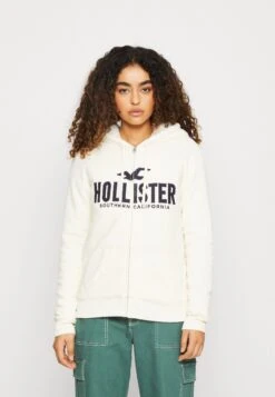 Hollister Co.TECH CORE - Tröja Med Dragkedja - Antique White