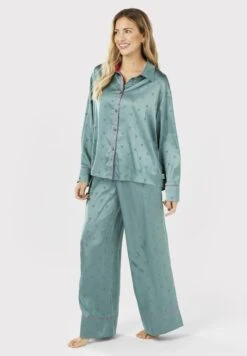 Chelsea PeersJACQUARD HEART OVERSIZED BUTTON UP LONG - Pyjamas - Teal