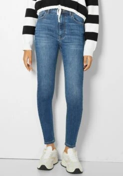 BershkaHIGH WAIST - Jeans Skinny Fit - Dark Blue