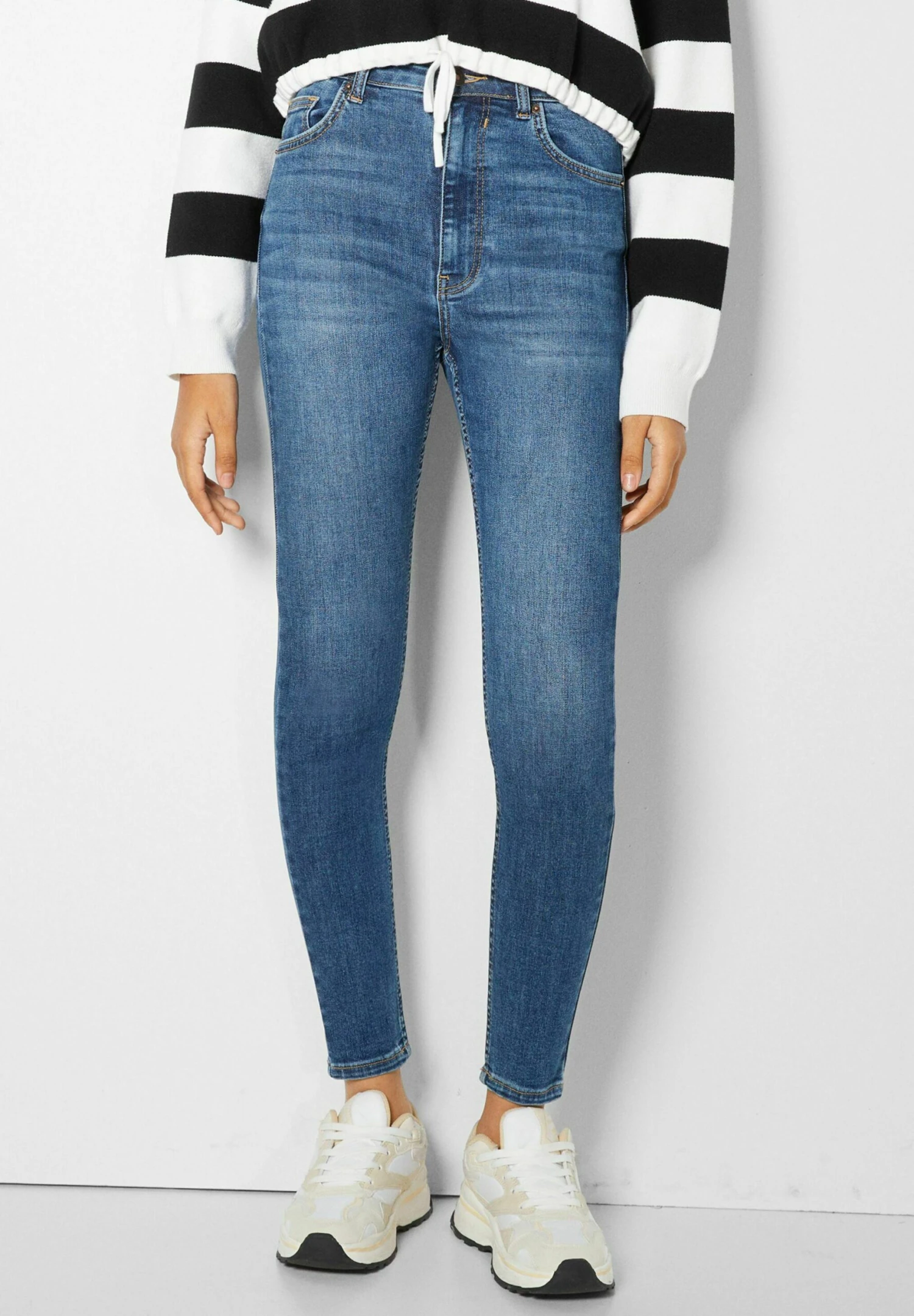 BershkaHIGH WAIST - Jeans Skinny Fit - Dark Blue 3 BershkaHIGH WAIST - Jeans Skinny Fit - Dark Blue
