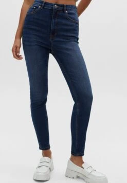 PULL & BEAR PULL&BEARWITH HIGH WAIST - Jeans Skinny Fit - Dark Blue
